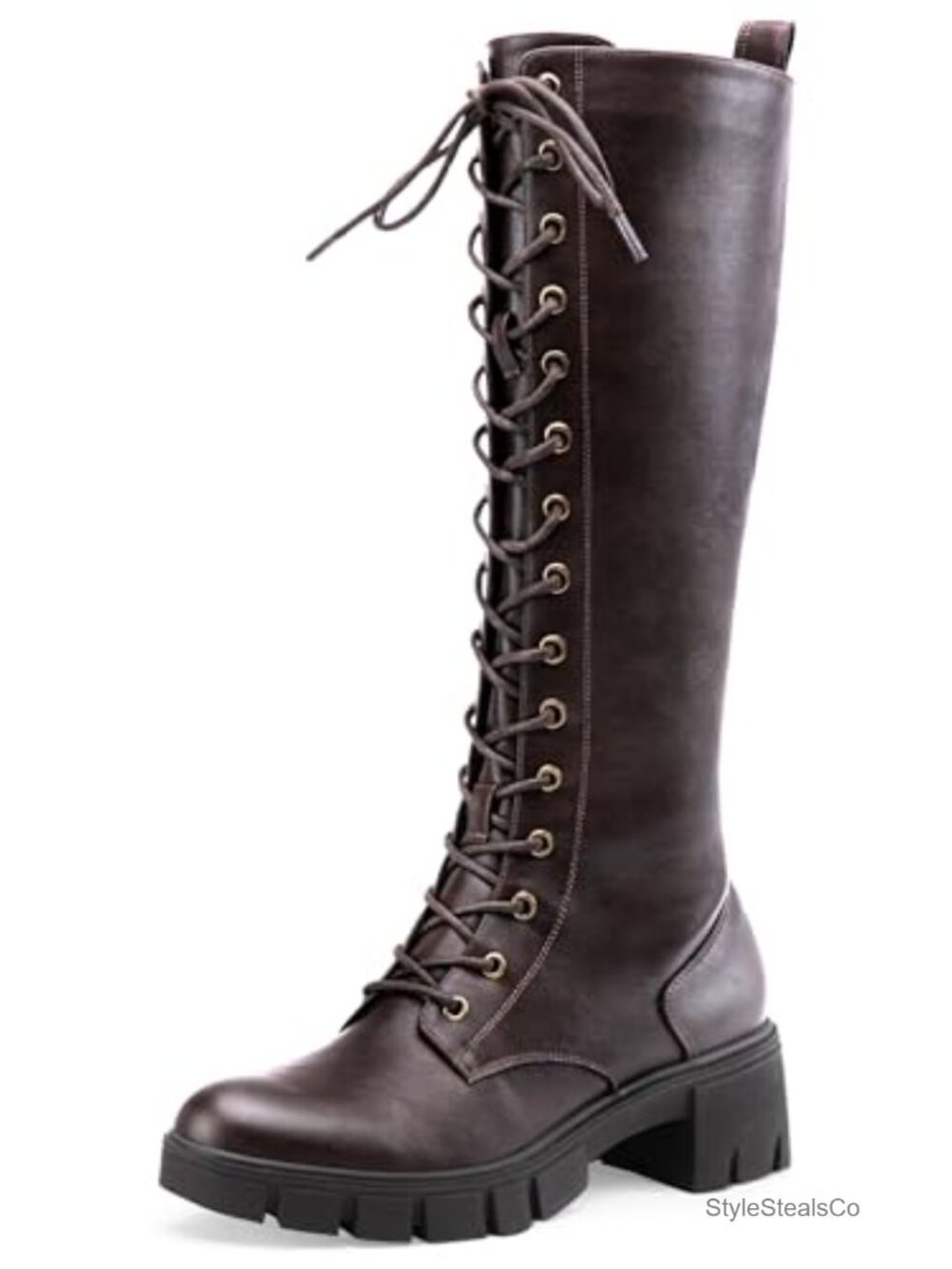 Women's Faux Leather Knee High Lace Up Combat Platform Boots